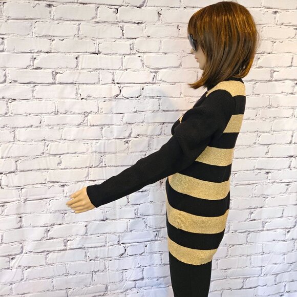 Lauren by Ralph Lauren - Black & gold long sleeve striped turtleneck sweater - Picture 9 of 12